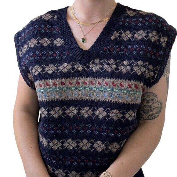 Vintage 1990s Womens The Villager Shetland Wool Preppy V Neck Sweater Vest Sz L - Picture 5 of 8